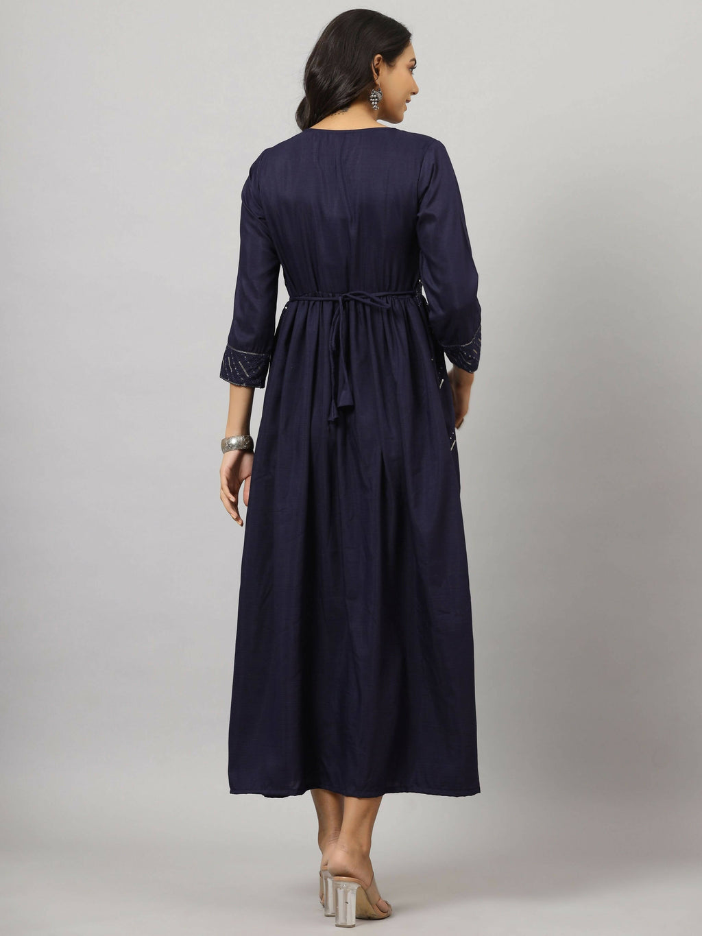 Juniper Women's Navy Festive Printed Flared Dress | Grocsy