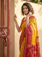 Shree Shyam Fashion Yellow Pochampally Silk Saree | Grocsy