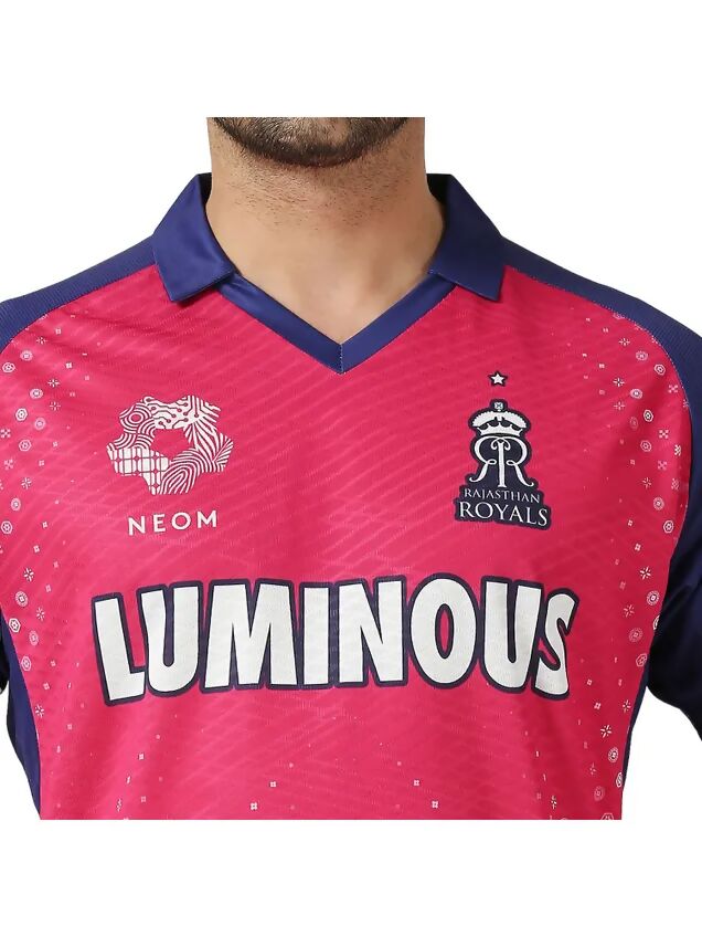 Rajasthan Royals Men Pink Typography Printed Half Sleeves Jersey IPL, T20 | Grocsy