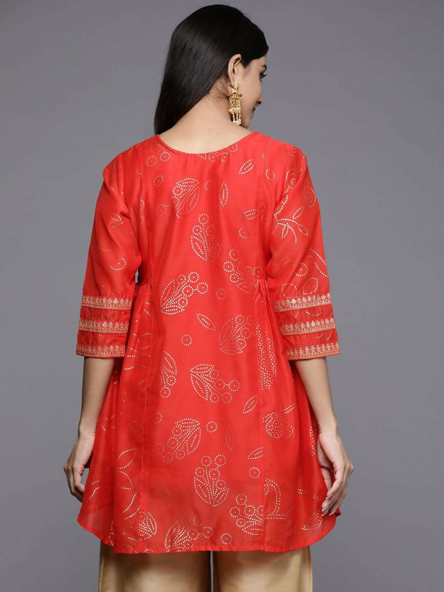 Ahalyaa Womens Red Colour Chanderi Printed Tunic | Grocsy