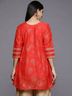 Ahalyaa Womens Red Colour Chanderi Printed Tunic | Grocsy