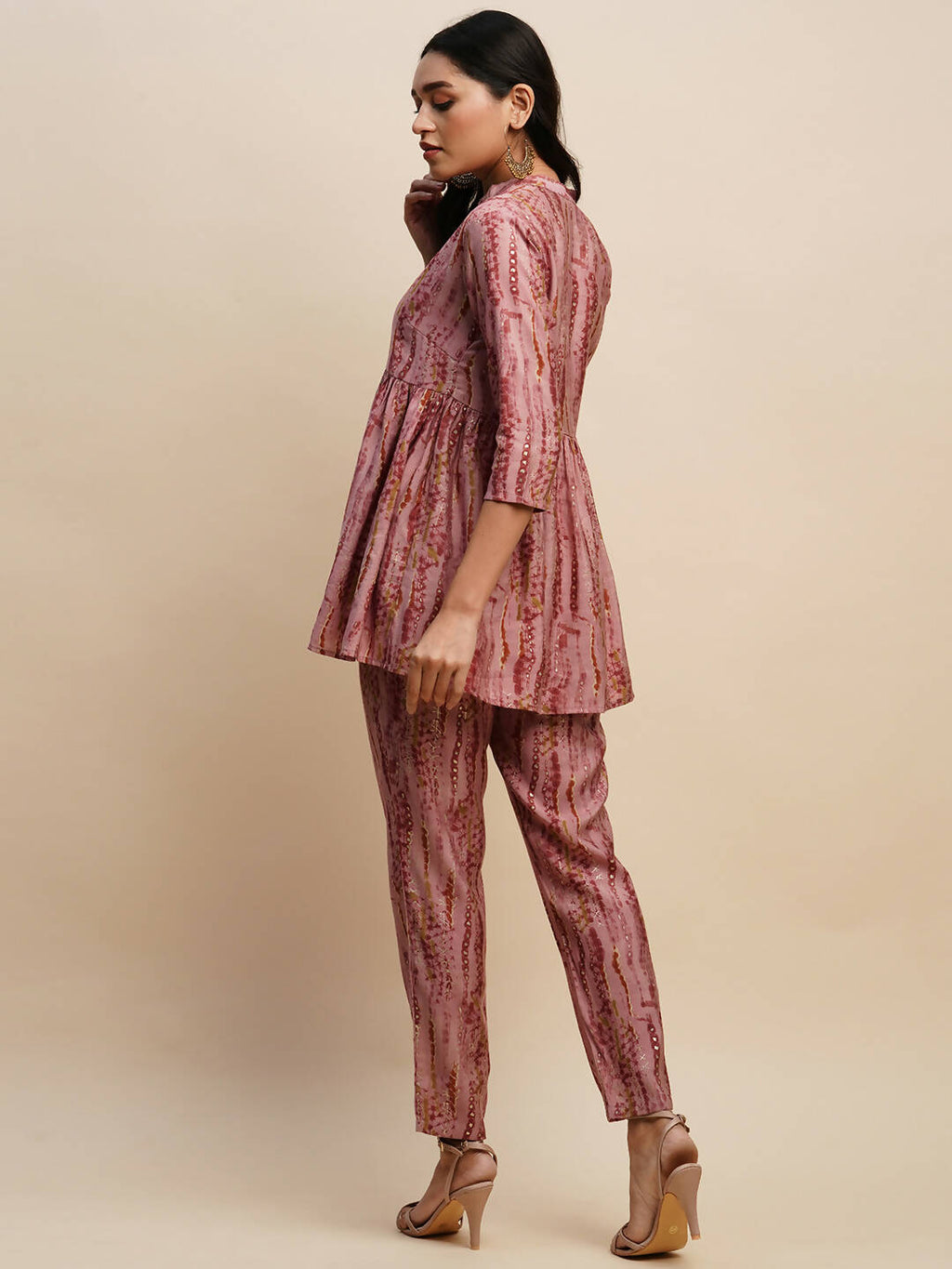 Pink Poly Cotton Tie and dye Printed Top with Matching Trouser - Shivani | Grocsy