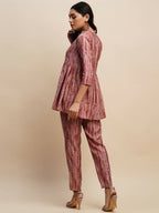 Pink Poly Cotton Tie and dye Printed Top with Matching Trouser - Shivani | Grocsy