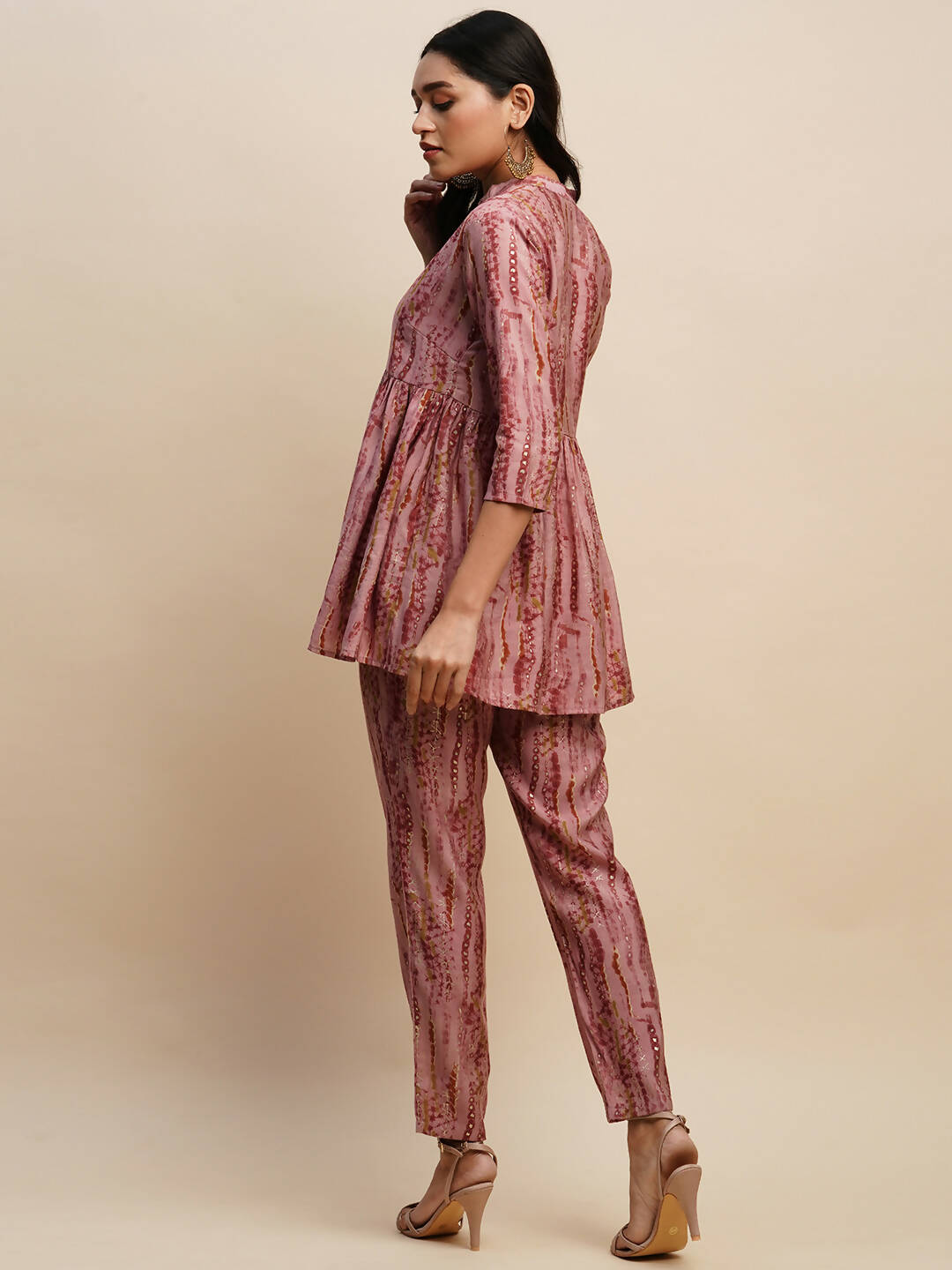 Pink Poly Cotton Tie and dye Printed Top with Matching Trouser - Shivani | Grocsy