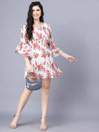 Myshka Georgette Printed 3/4 Sleeve V Neck Women Tunic | Grocsy