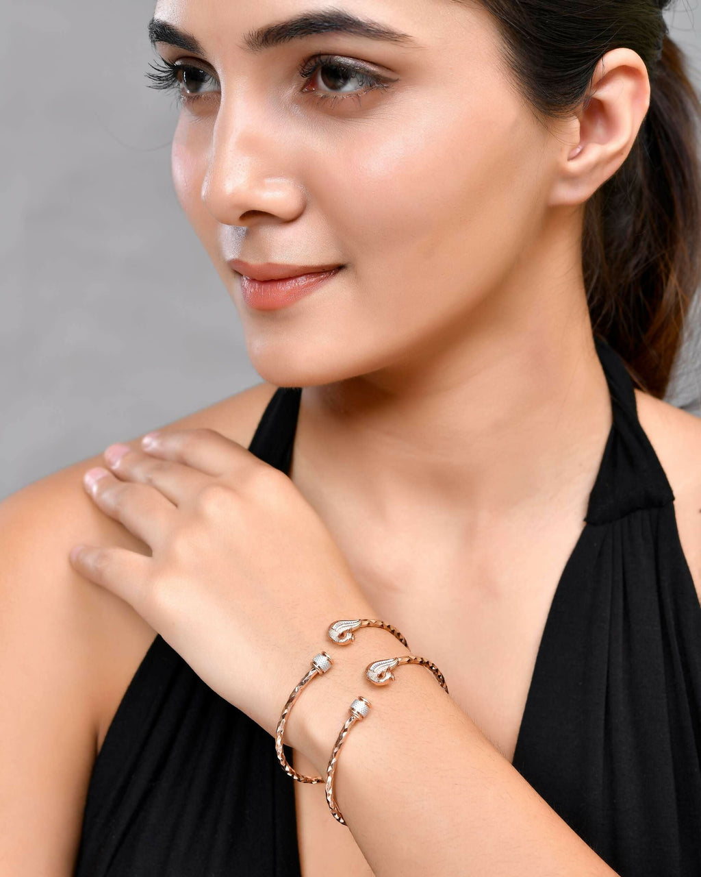 VOJ Set of 2 Dual Tone Bangles with Peacock Designed | Grocsy
