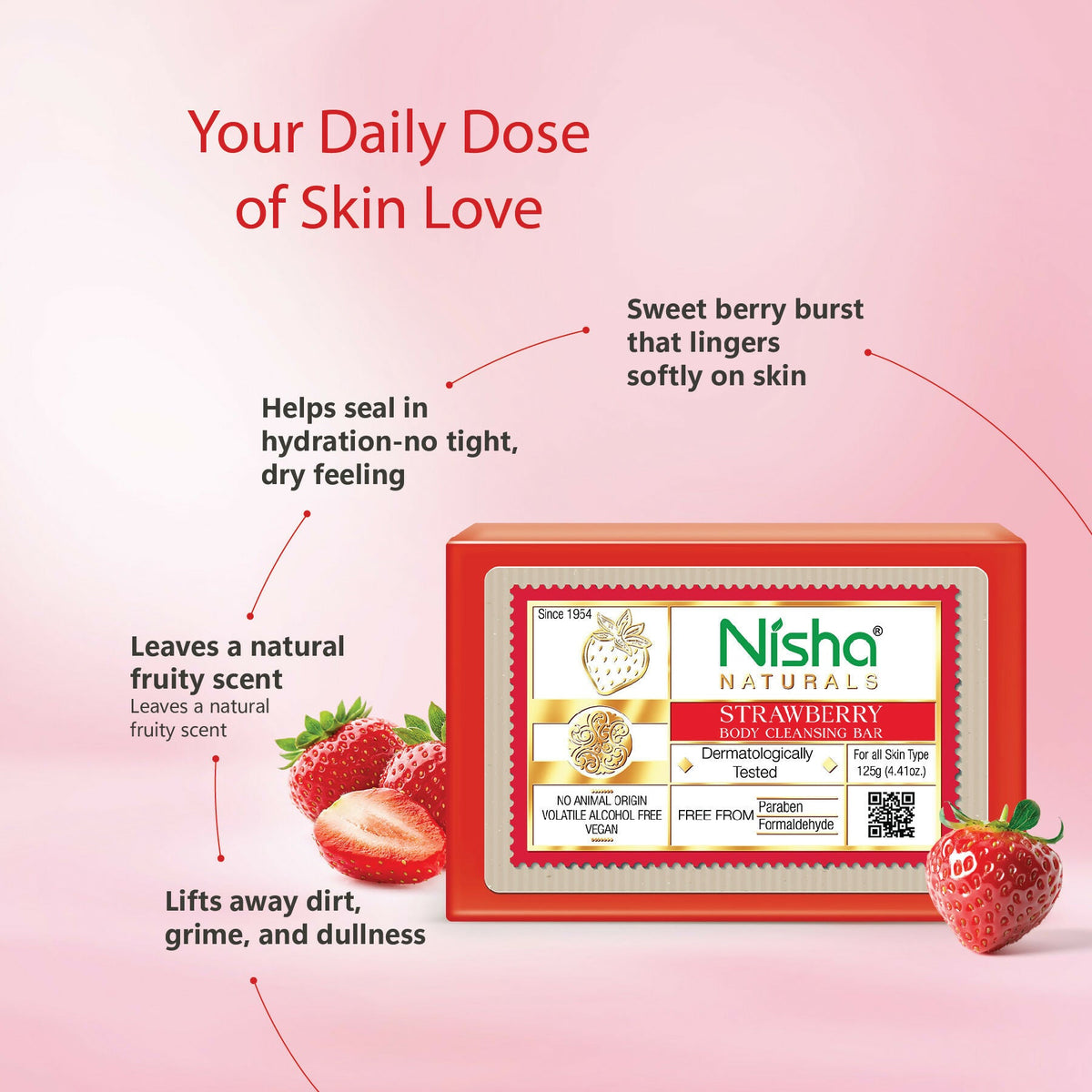 Nisha Strawberry Body Cleansing Soap Bar | Grocsy