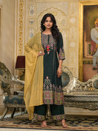 Juniper Women's Green Floral Printed Rayon Kurta Pant With Dupatta Set With Thread Work & Tassels | Grocsy
