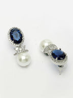 NVR Women's Silver-Plated Blue American Diamond Studded Handcrafted Jewellery Set | Grocsy