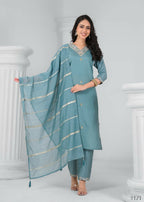 Ethnic Festive Wear Chanderi Tile Stitched Suit With Dupatta - Tanisha | Grocsy