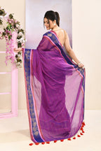 Piyari Fashion Women's Purple Embellished Zari Border Cotton Saree | Grocsy