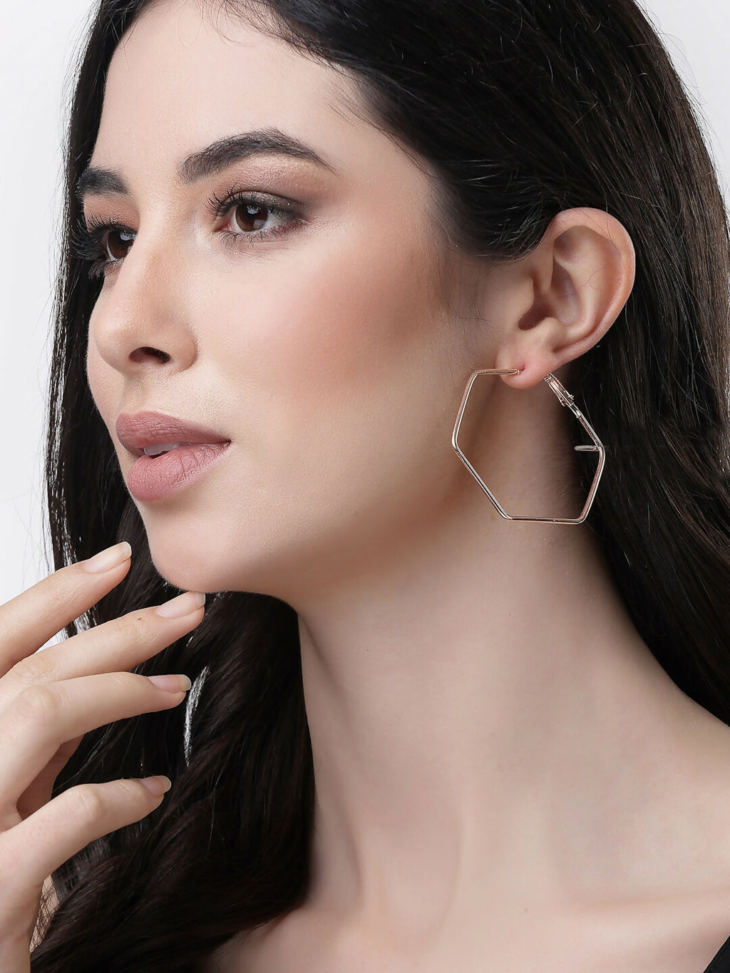 NVR Women Gold-Toned Geometric Hoop Earrings | Grocsy