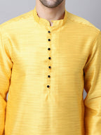 Even Apparels Yellow Pure Cotton Men's Kurta With Band Collar (SLK1187) | Grocsy
