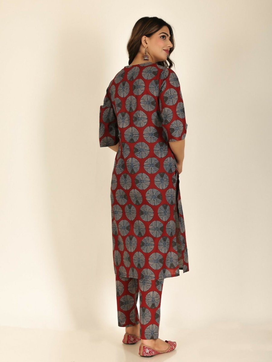 Aramya Red Soft Cotton Abstract Print Straight Kurta Palazzo Set for Women | Grocsy