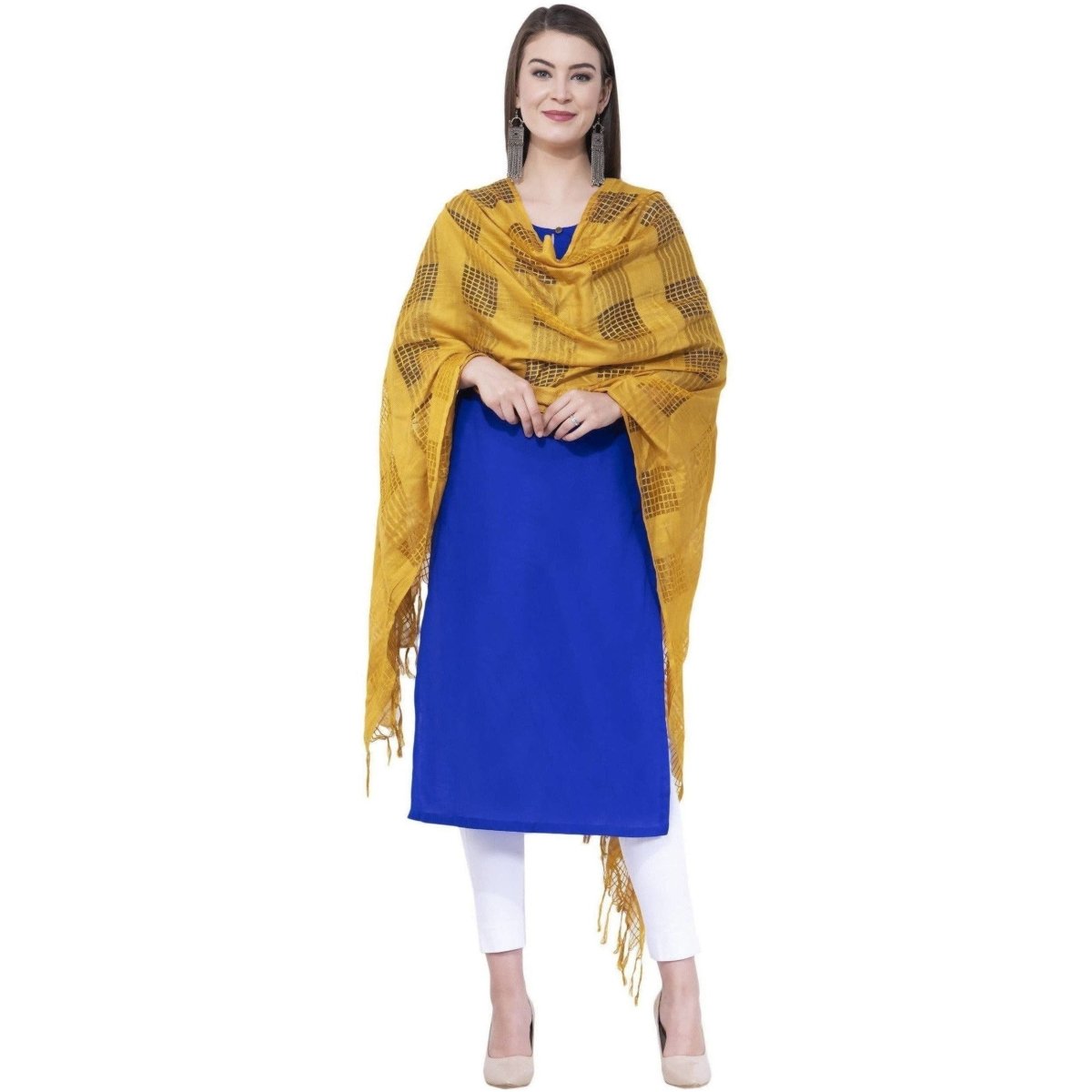 A R Silk Yellow Color Window square Cotton Dupattas and Chunnis | Grocsy