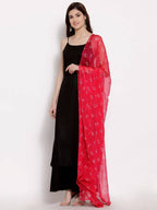Myshka Women's Black Cotton Sleeveless Off Shoulder Solid Casual kurta Palazzo Dupatta Set | Grocsy