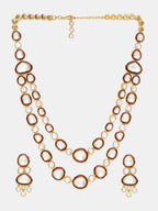 Ruby Raang 22k Gold Polished Red Meenakari Kundan Layered Necklace With Earrings & Maang Tikka | Grocsy