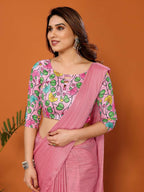 Partywear Designer Rose Polyester Zari Fancy Saree - Starwalk | Grocsy