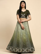 Green Fancy Net Sequence Embroidered Lehenga Choli with Dupatta - Dhara | Grocsy