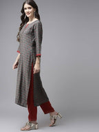 Yufta Women Grey Ethnic Motifs Printed Regular Sequinned Pure Cotton Kurta with Palazzo & With Dupatta | Grocsy
