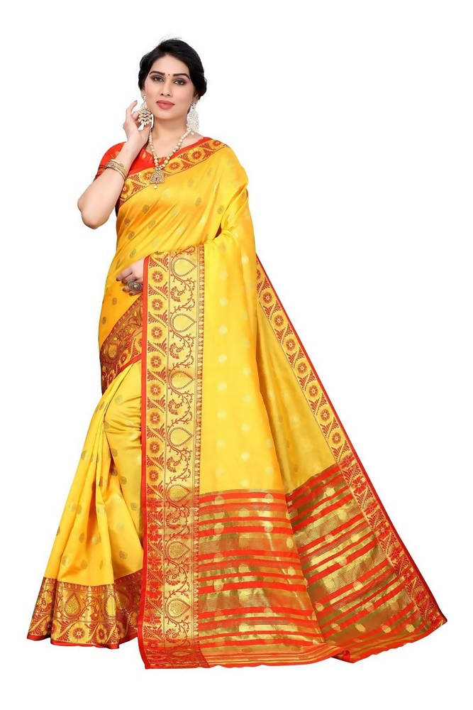 Vamika Cotton Rich Silk With Jacquard Weaving Yellow Saree | Grocsy
