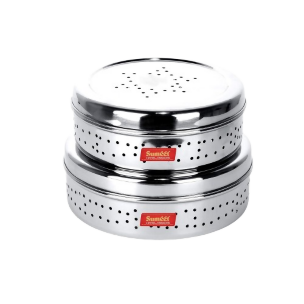 Sumeet Stainless Steel Hole Puri Dabbas/Sprout Maker/Flat Canisters With Air Ventilation | Grocsy