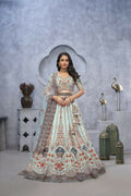 Kesar Fab Blue Silk Embroidered Lehenga | Grocsy