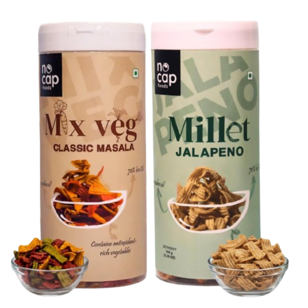 Nocap foods Zero Guilt Healthy Chips - Classic Masala & Millet Jalapeno | Grocsy