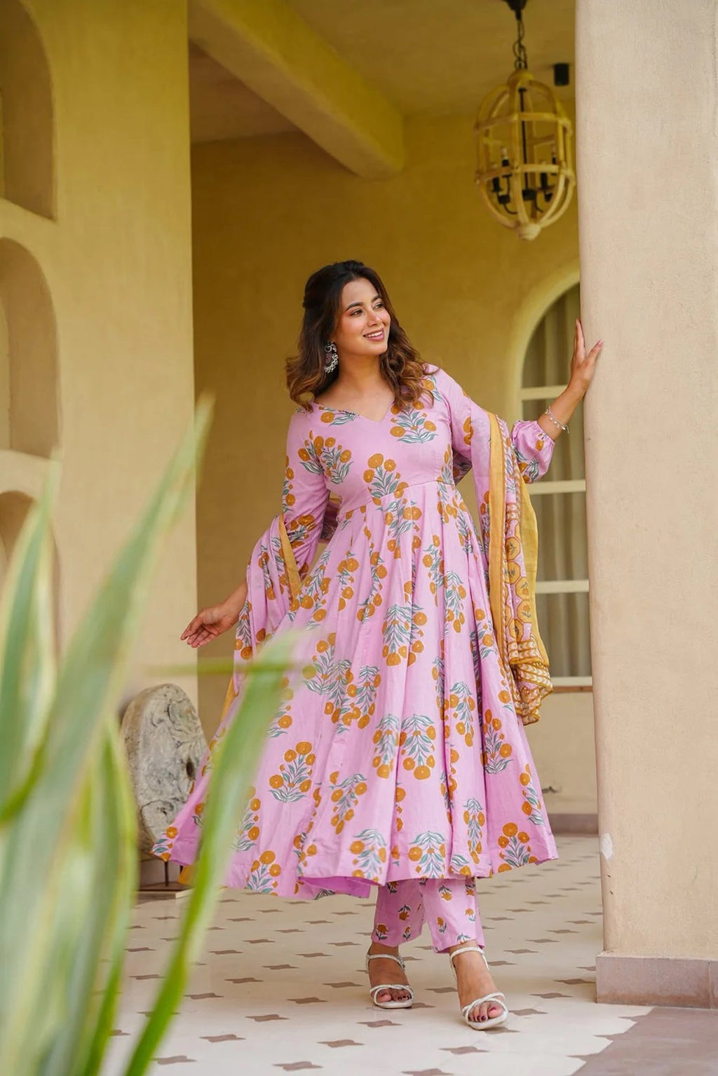 Aayaa Multi Cotton Silk Designer Full Flaired Printed Kurta Set with Dupatta | Grocsy