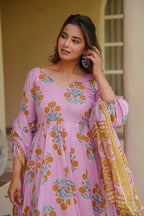 Aayaa Multi Cotton Silk Designer Full Flaired Printed Kurta Set with Dupatta | Grocsy