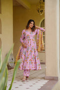 Aayaa Multi Cotton Silk Designer Full Flaired Printed Kurta Set with Dupatta | Grocsy