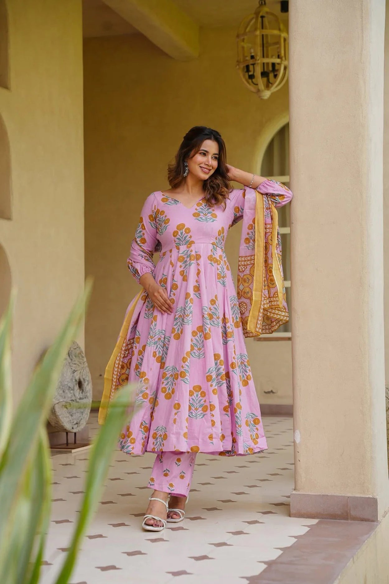 Aayaa Multi Cotton Silk Designer Full Flaired Printed Kurta Set with Dupatta | Grocsy