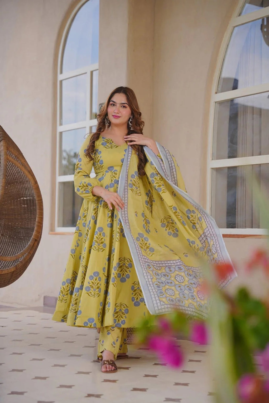 Aayaa Multi Cotton Silk Designer Full Flaired Printed Kurta Set with Dupatta | Grocsy