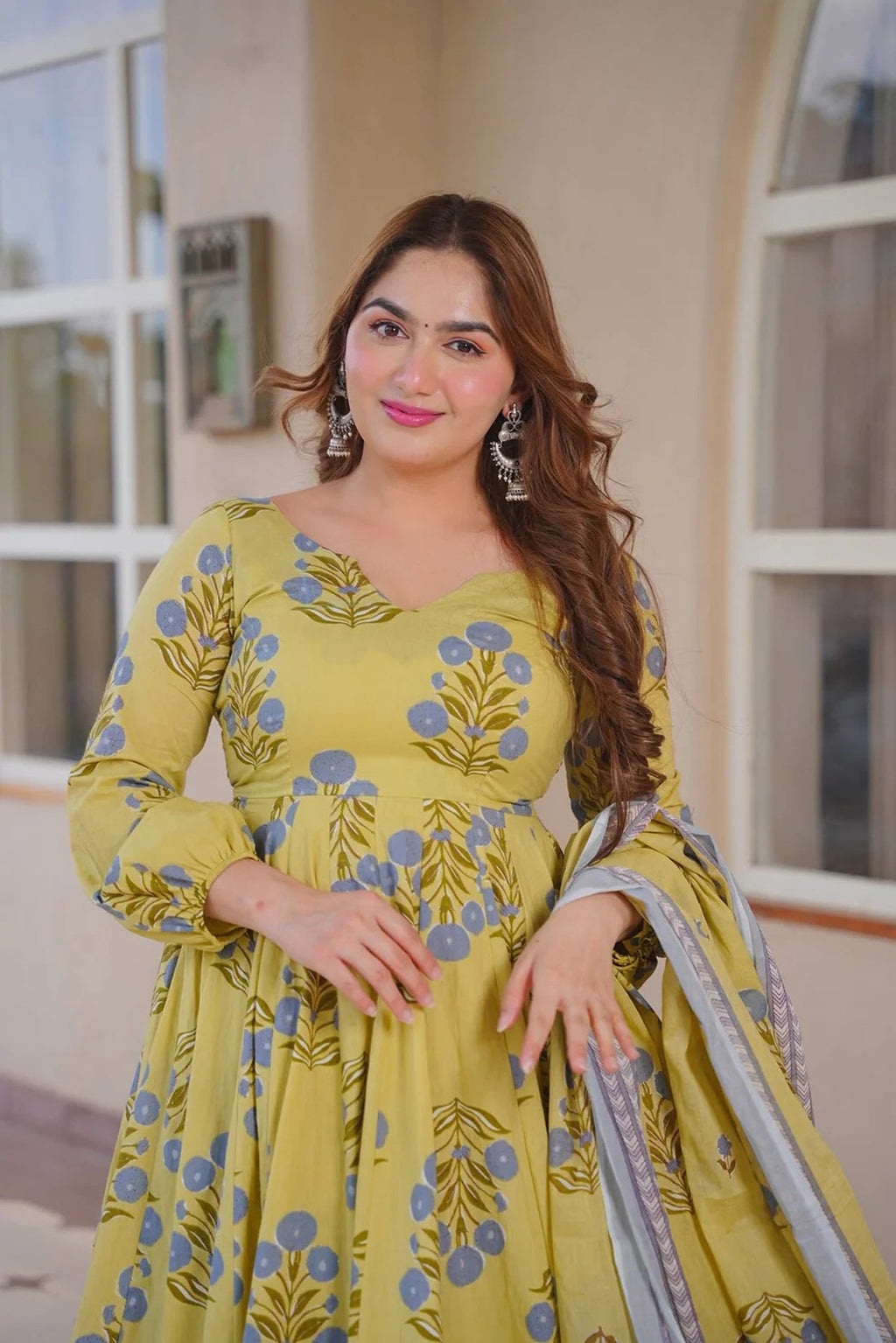 Aayaa Multi Cotton Silk Designer Full Flaired Printed Kurta Set with Dupatta | Grocsy