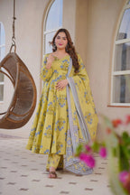 Aayaa Multi Cotton Silk Designer Full Flaired Printed Kurta Set with Dupatta | Grocsy
