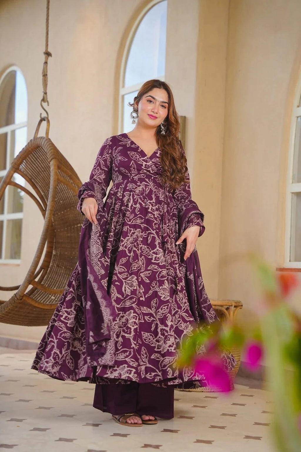 Aayaa Multi Cotton Silk Designer Full Flaired Printed Kurta Set with Dupatta | Grocsy