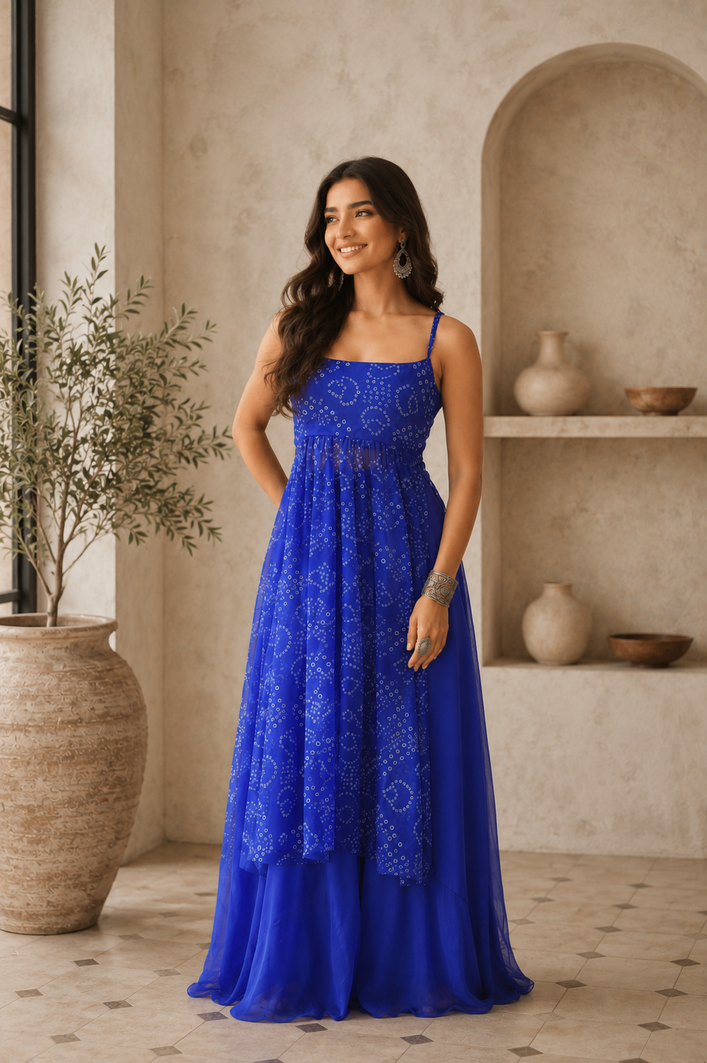 Aayaa Faux Gorgette printed Top With atteched pads-Blue | Grocsy