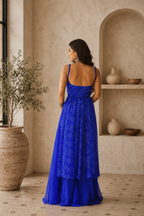 Aayaa Faux Gorgette printed Top With atteched pads-Blue | Grocsy
