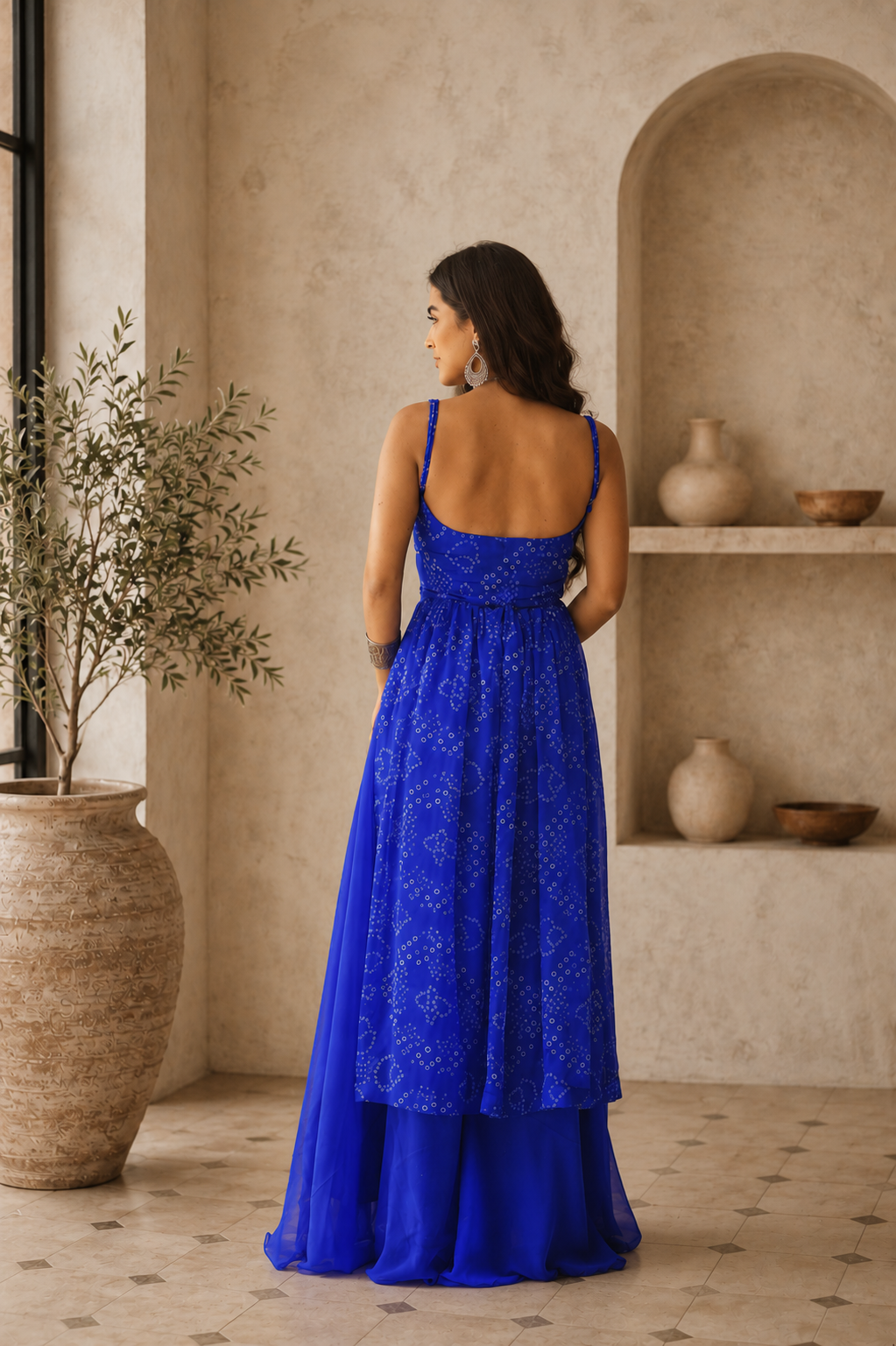 Aayaa Faux Gorgette printed Top With atteched pads-Blue | Grocsy