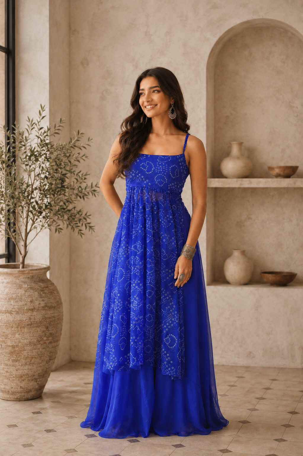 Aayaa Faux Gorgette printed Top With atteched pads-Blue | Grocsy