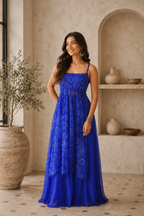 Aayaa Faux Gorgette printed Top With atteched pads-Blue | Grocsy