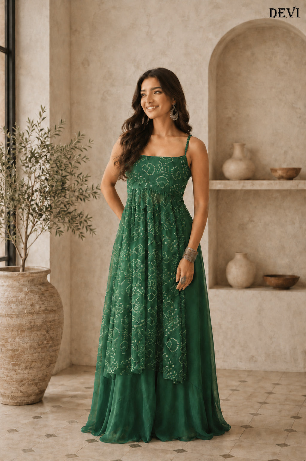 Aayaa Faux Gorgette printed Top With atteched pads-Green | Grocsy