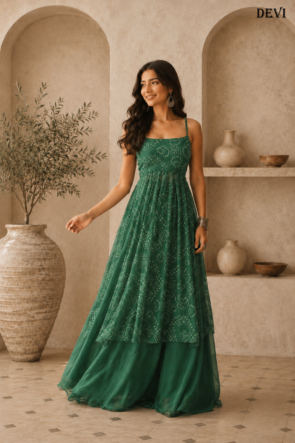 Aayaa Faux Gorgette printed Top With atteched pads-Green | Grocsy