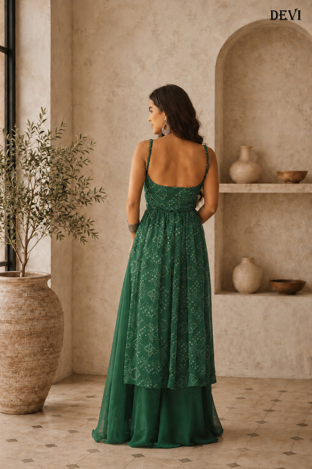 Aayaa Faux Gorgette printed Top With atteched pads-Green | Grocsy