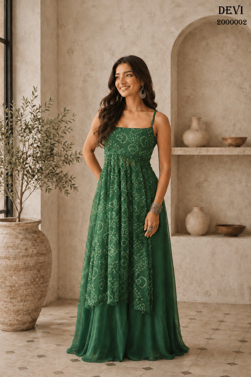 Aayaa Faux Gorgette printed Top With atteched pads-Green | Grocsy