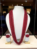 Inhanns Rangsaaz 20-Layer Luxe Long Beaded Necklace (With Optional Statement Earrings) - Maroon With Earring | Grocsy