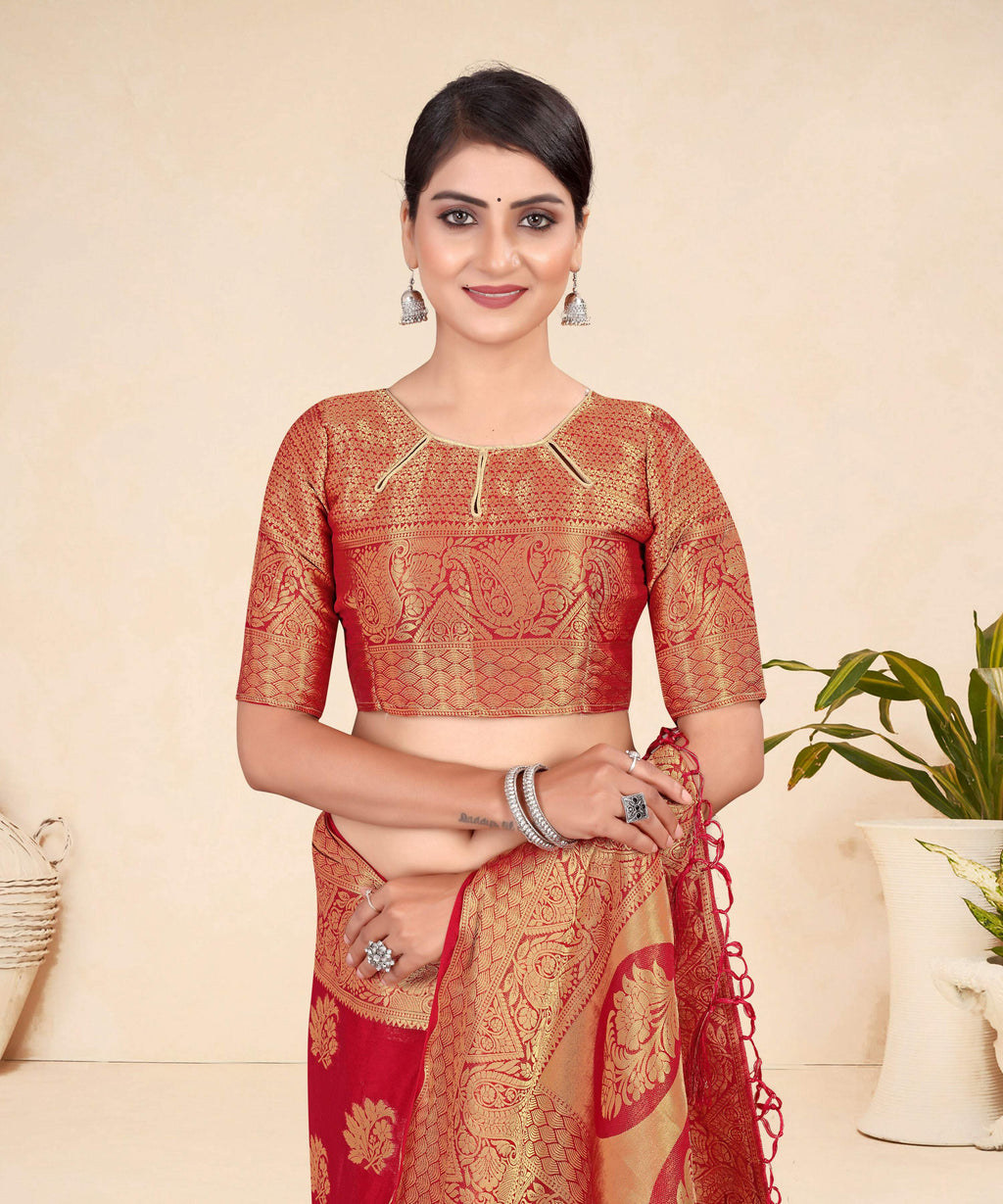 Red Viscose Weaving Designer Saree - Vandini | Grocsy