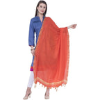 A R Silk Orange Color Golden border Cotton Dupattas & Chunnis | Grocsy