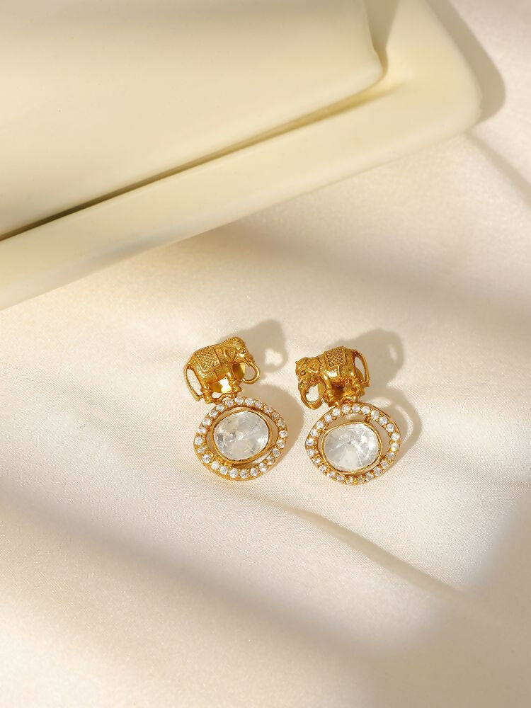 Elephant Studs with Kundan Drops - Ruby Raang | Grocsy