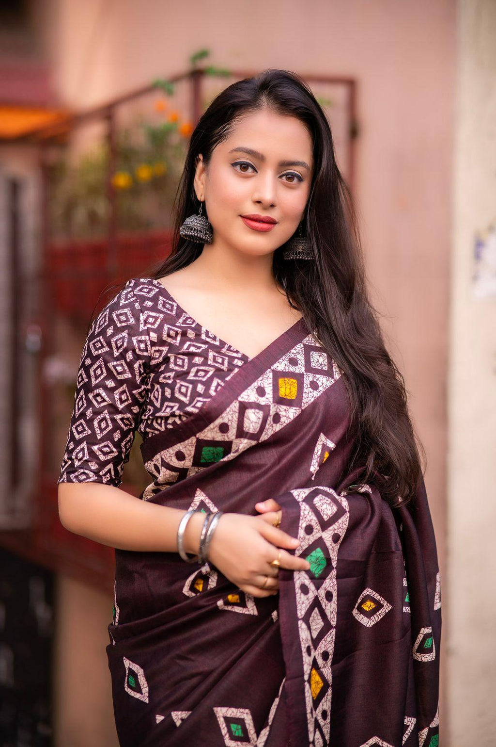 Maroon Silk Blend Ethnic Motifs Saree with Unstitched Blouse - A2M | Grocsy